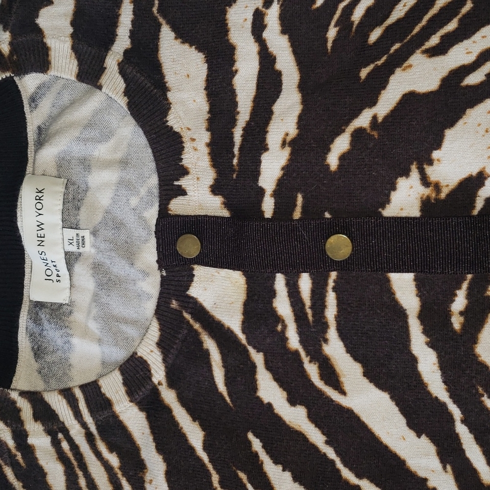 Jones New York Sport Brown Cream Zebra Print 3/4 Sleeve XL - Picture 2 of 8